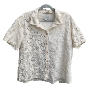 American Eagle Embroidered Oversized Boyfriend Resort Shirt Size Large Ivory
